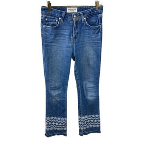 Derek Lam Denim Jane Mid Rise Flip Flop Flare Boho Jeans 26 Eyelet Hem